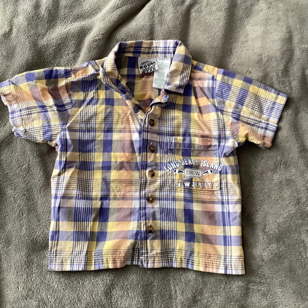 Boy Plaid Shirt Size 3T Jersey Shore LBI Yellow Blue Rare